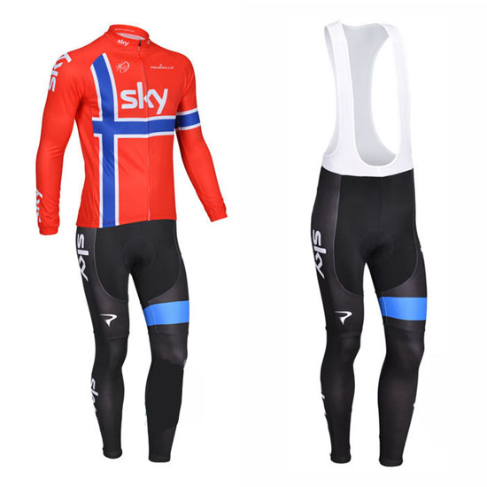 2013 Maillot sky Tirantes Mangas Largas Azul Y Rojo